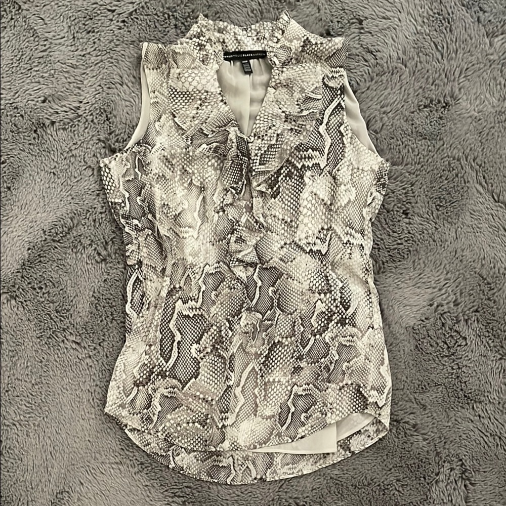 WHBM Snake Print Sleeveless Ruffle Blouse